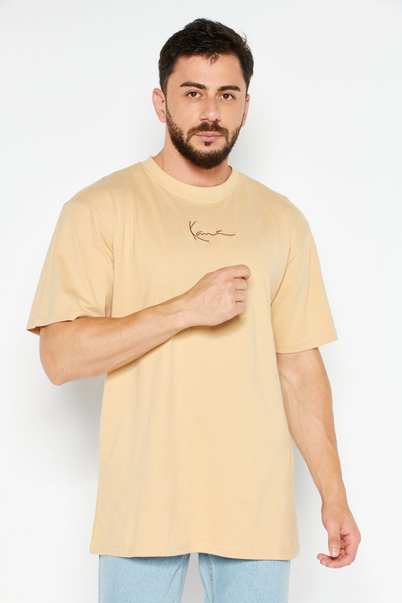 Karl Kani Men Crew Neck Short Sleeve Embroidered Logo T Shirt, Beige - Image 1